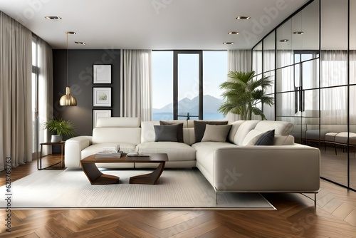 Interior of modern living room with comfortable sofa © Nyetock
