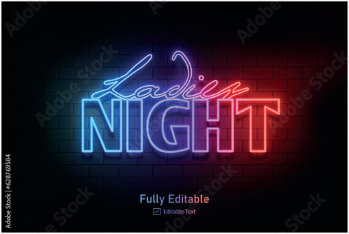 Vector neon effect logo for neon text effect and neon light night party editable text effect and night club