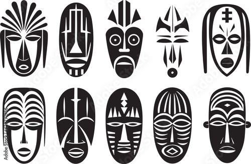 Set of African Tribal Masks, Tribal Masks vector illustration