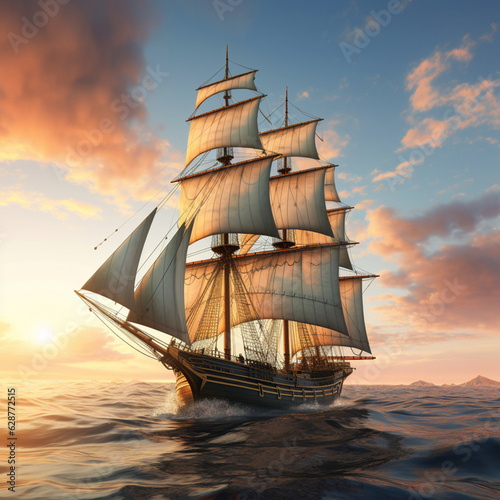 A magnificent sailboat, yacht floating on a beautiful sea, Generative AI