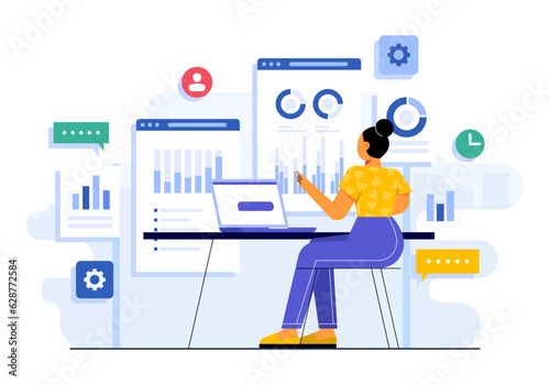 Financial audit concept, Female accountant doing company financial evaluation, Market analysis, Business plan, Market research