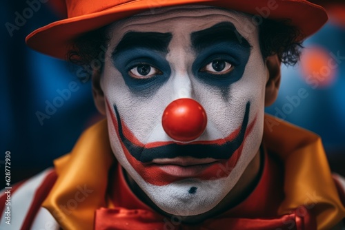 Fotografija Sad clown exhausted circus jester joker emotions unhappy depressed performer car