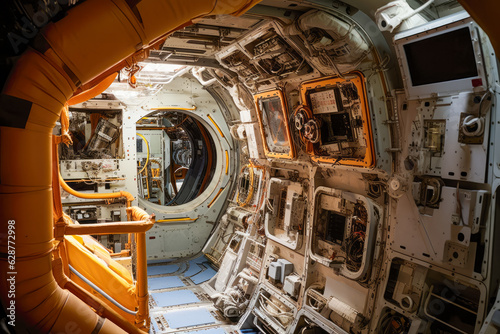 Inside of an old aircraft cockpit, view from inside the cockpit.