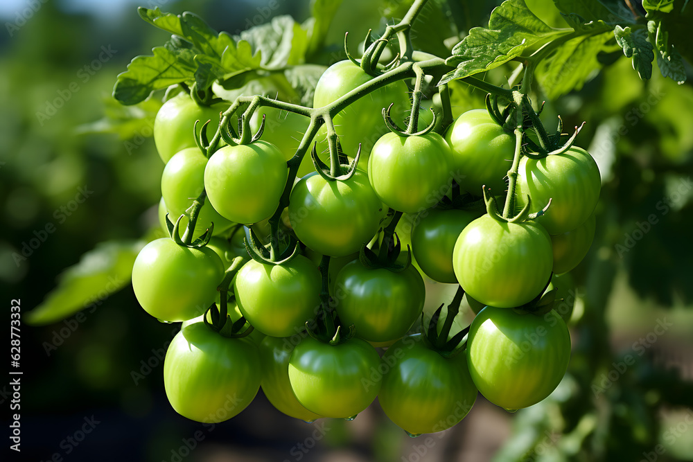 green tomatoes on a vine