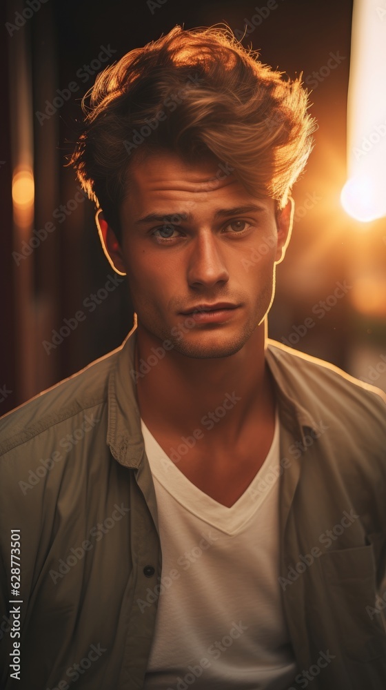 Portrait of a handsome guy at sunset. Generative AI Portrait of a handsome guy at sunset. Generative AI
