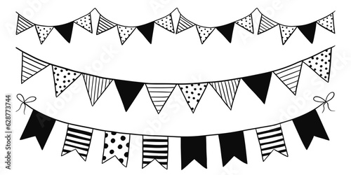 Party garland set with flag. Hand drawn sketch doodle style garland. Vector illustration for birthday, festival, carnival drawn decoration.