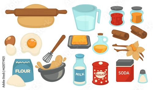 Baking ingredients, flour and spices for cooking