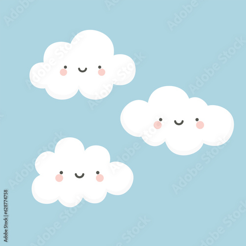 cute face clouds illustration vector white background