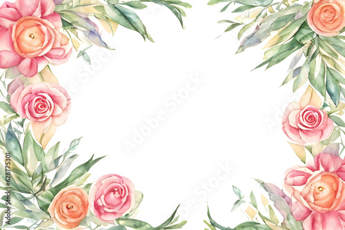 Watercolor spring flowers border Generative AI