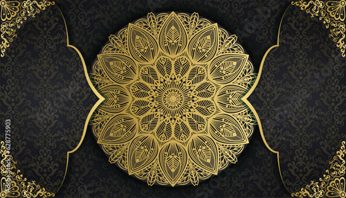 Extraordinary creative invitation card with floral mandala. Royal ornamental mandala design background. Decorative golden floral ornamental mandala 