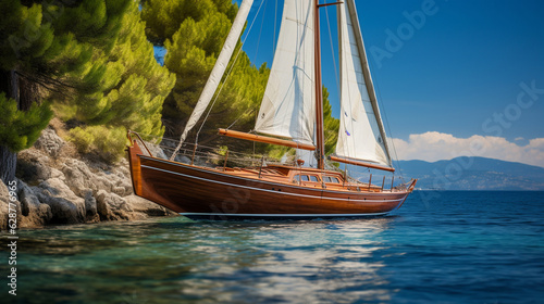 A vintage sailboat with classic wooden details, exuding a timeless charm and elegance Generative AI