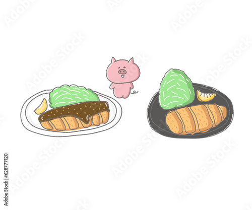 豚カツと豚さんのイラスト
