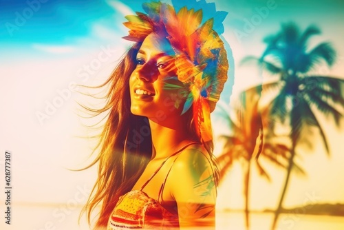 Double Exposure Summer Themed Portrait of a Woman