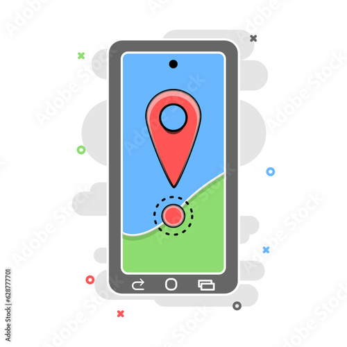 vector design of a widget screen showing the location of the map point that will be the destination