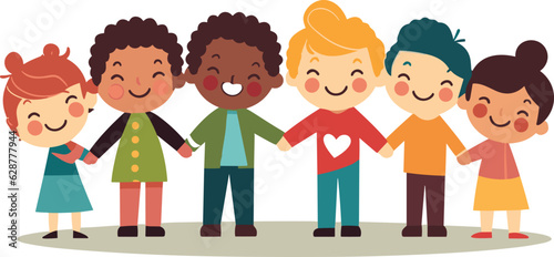cute friends holding hands vector illustration, friendship day illustration