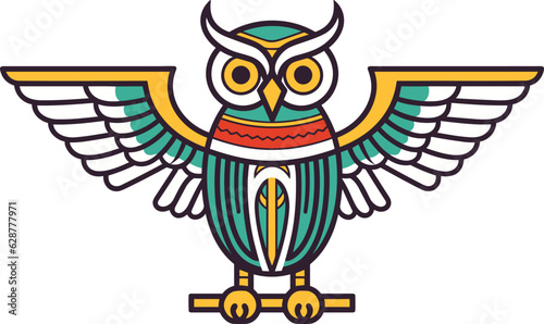 Egyptian owl with decorative elements vector illustration