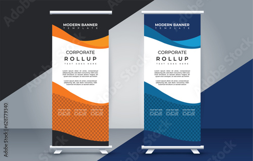 vector Roll up banner template with modern shapes