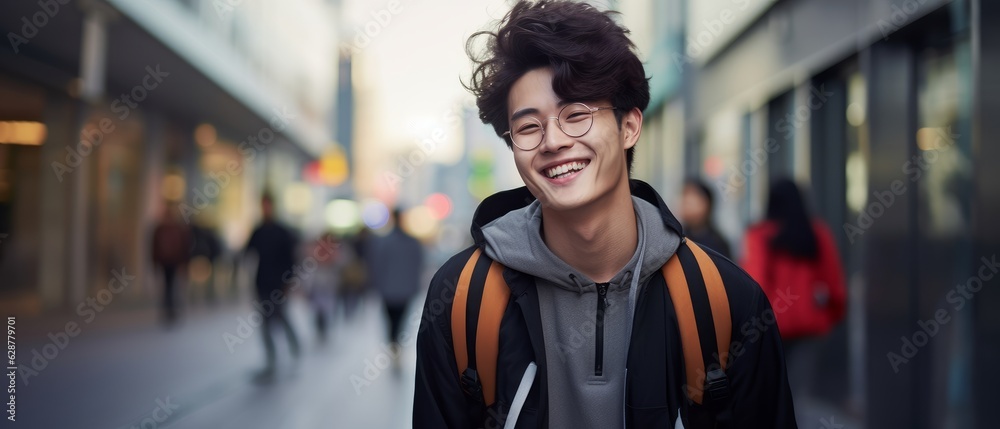 A young Korean man smiling happily and warmly. Generative AI