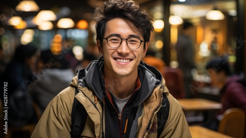 A young Korean man smiling happily and warmly. Generative AI © ColdFire