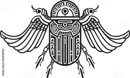 Egyptian scarab beetle with decorative elements vector illustration