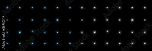 Glowing light explodes on a black background. Shiny magical dust particles. Bright Star. Transparent shining sun, bright flash. Vector sequins.