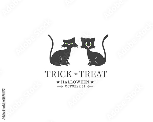 black cute cat icon logo Halloween. vector illustration.