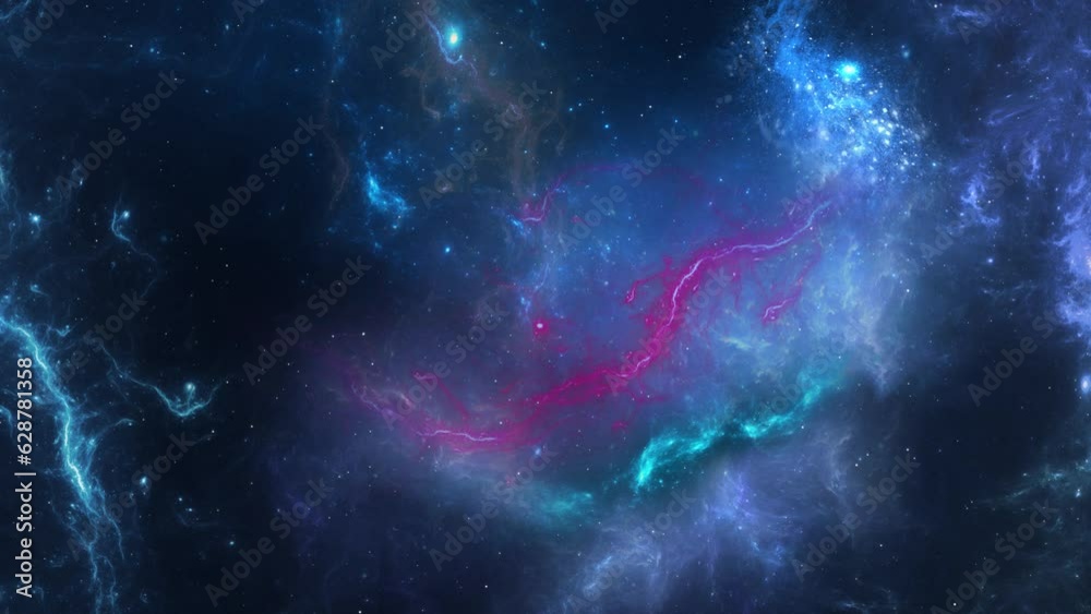 4k video Space Nebula Loop background moving stars space background nebula. clouds star field outer space. Bursting Galaxy, Electric Space light. Titles, Intro, Logo Reveal, Effect, Style and Scene.