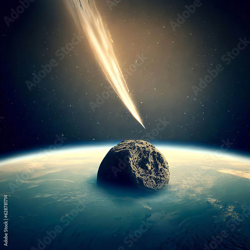 Meteorite direction Earth, meteor entering the atmosphere of planet earth,  photo