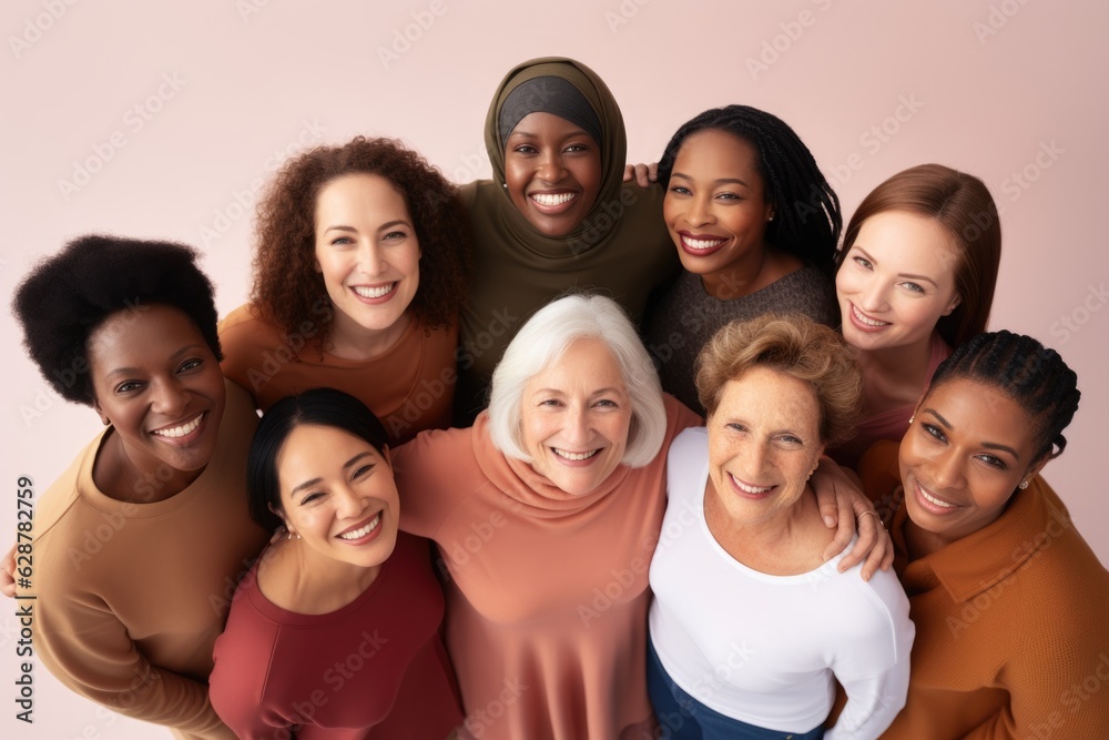 Generative AI - Embracing Diversity: Optimistic and Happy Women Standing in Unity, Celebrating Multicultural Sisterhood Generative AI - Embracing Diversity: Optimistic and Happy Women Standing in Unity, Celebrating Multicultural Sisterhood