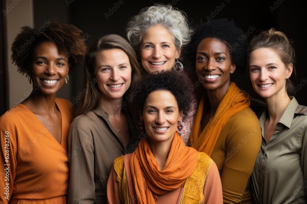 Fototapeta premium Generative AI - Embracing Diversity: Optimistic and Happy Women Standing in Unity, Celebrating Multicultural Sisterhood