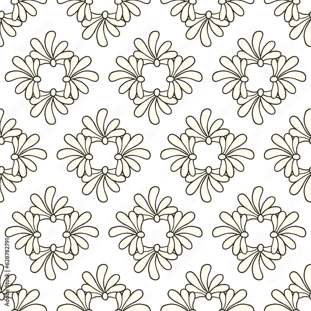 Geometric floral seamless pattern. Contour drawing. Regular seamless background made from the leaves of the plant