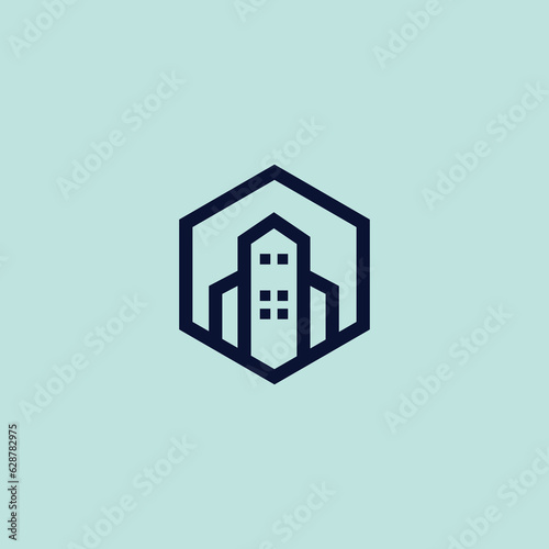 Building Logo Design. Town Hexagon Logo