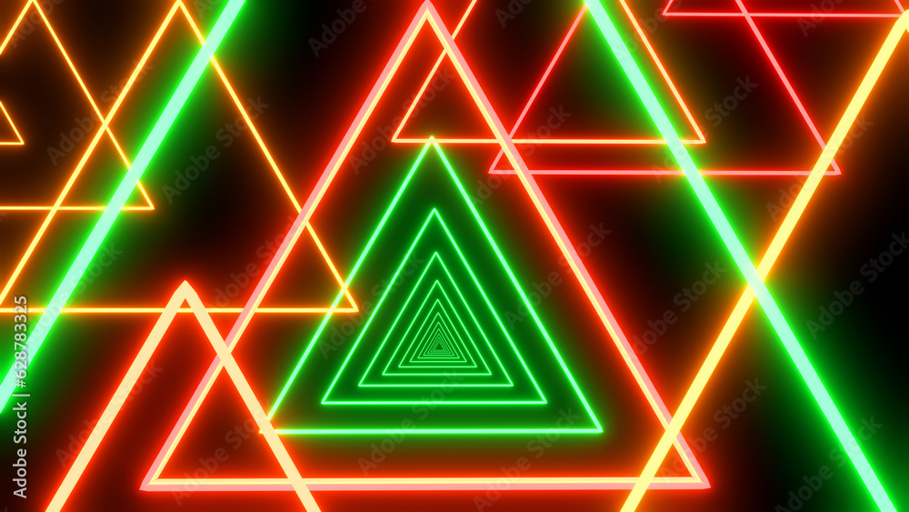 Naklejka premium Abstract background multicolored triangles, neon glow colors.