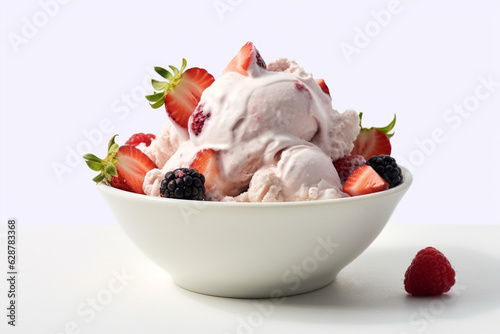 ice cream with fresh berries on white background. generative ai.