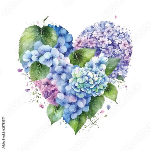 Hydrangea flower heart shape watercolor paint