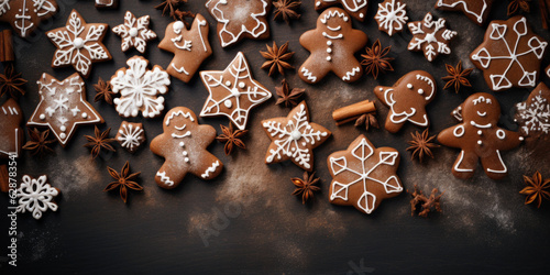 Christmas homemade gingerbread cookies background