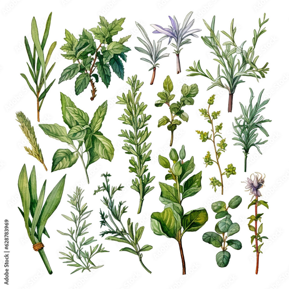 Watercolor wild flowers set. Branches, leaves, herbs, wild plants, flowers. generative ai. Watercolor wild flowers set. Branches, leaves, herbs, wild plants, flowers. generative ai.