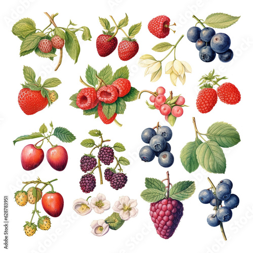 Blackberry  strawberry and raspberry isolated illustration on white background. generative ai.