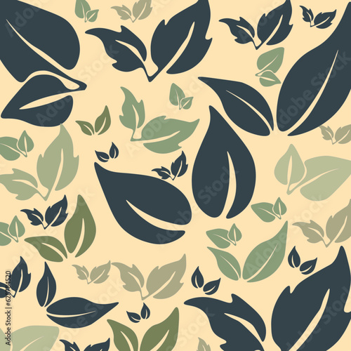 GREEN LEAFS PATTERN ON YELLOW BACKGROUND RETRO COLORS ILLUSTRATION