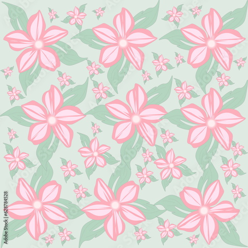 PINK FLOWERS PATTERN ON LIGHT GREEN BACKGROUND ILLUSTRATION
