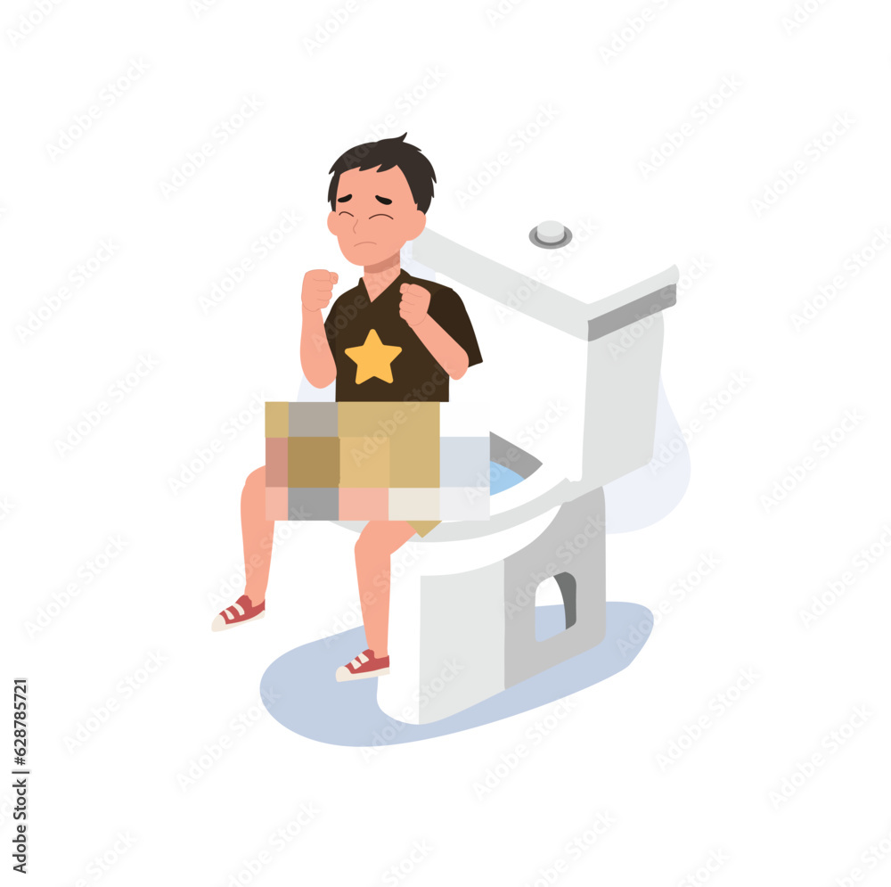 Constipation Ailment in Kids. Health Problem. Young Kid with Constipation. Flat vector cartoon illustration Constipation Ailment in Kids. Health Problem. Young Kid with Constipation. Flat vector cartoon illustration