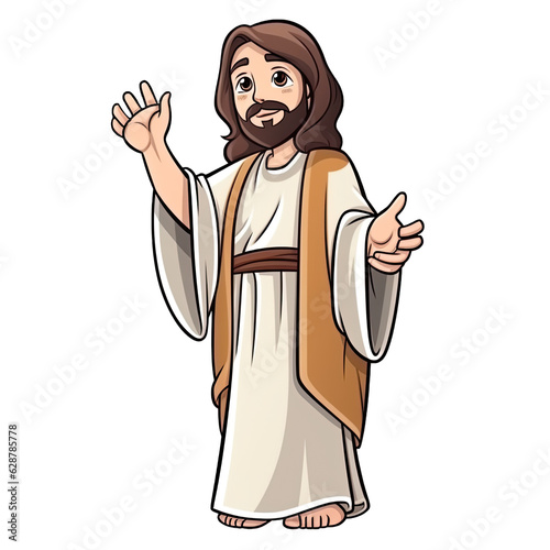 Jesus Christ standing with his right hand giving the blessing, empty background, contour, cartoon style, for kids