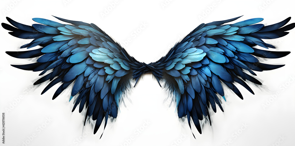 Obraz premium Blue wings isolated on white background created with Generative AI technology