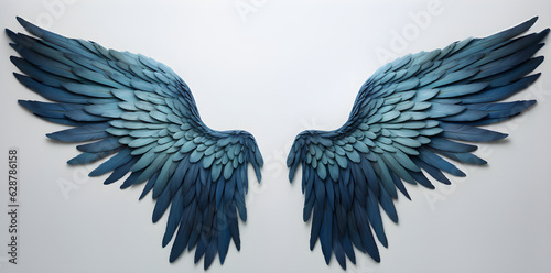 Blue wings isolated on white background created with Generative AI technology