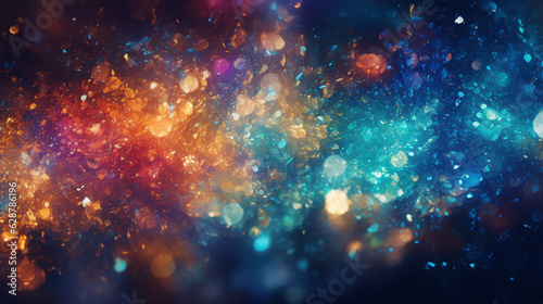 Abstract colorful glittering effect defocused design on dark background, shiny elegance fantasy bright color contrast with black concept © AlexCaelus
