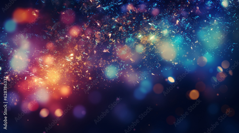 Abstract colorful glittering effect defocused design on dark background, shiny elegance fantasy bright color contrast with black concept