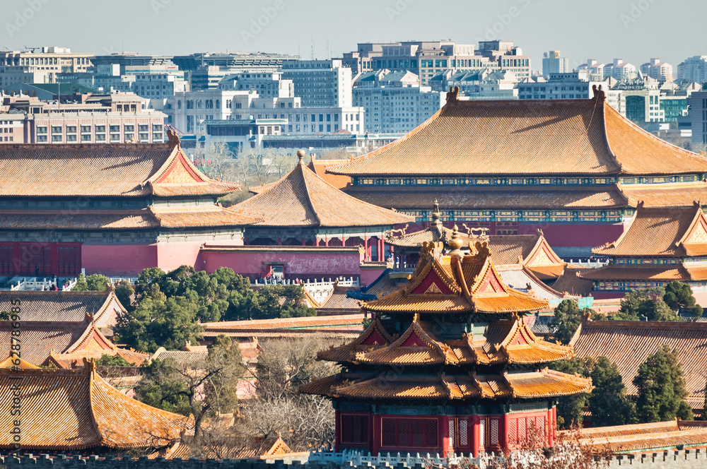 Forbidden City seen from Beihai Park hills in Beijing, China
