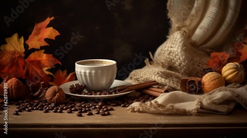 Elegant Coffee Still Life with Autumn-inspired Touches. AI generated