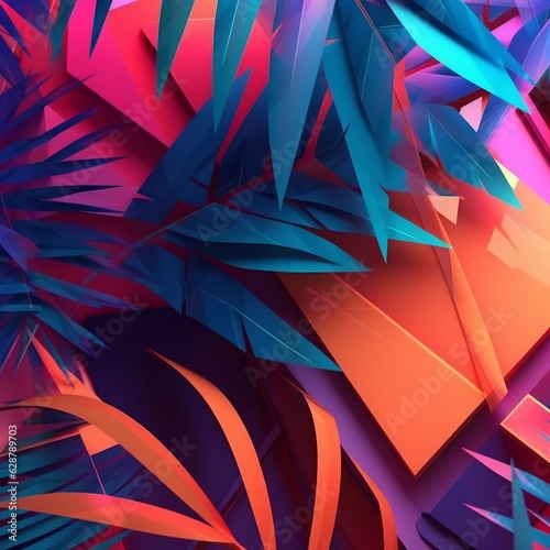 Wallpaper Mural Glowing Tropical Themed 3D Abstract Background Torontodigital.ca