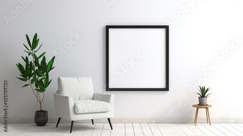 empty square frame mockup modern living room with armchair © Jhati